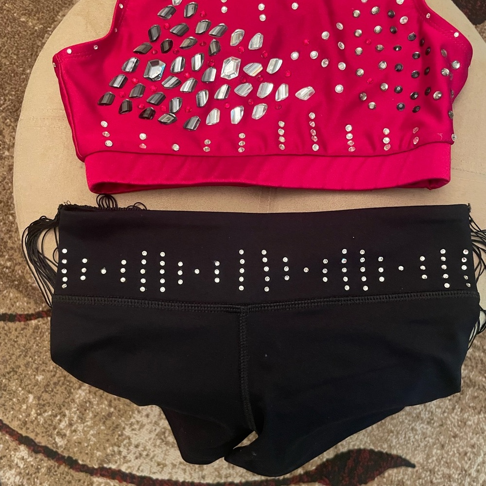 Red and Black Rhinestone Dance Outfit
